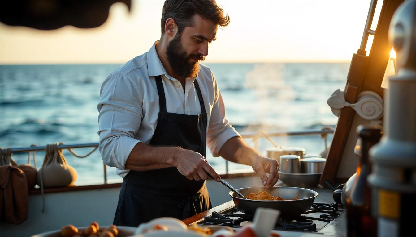 A man cooking on a yacht
