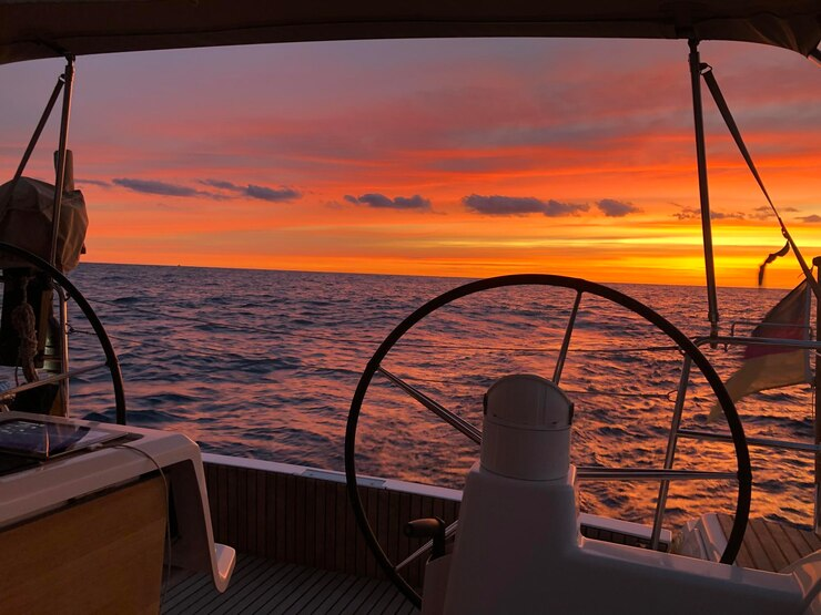 Sunset view from a yacht.